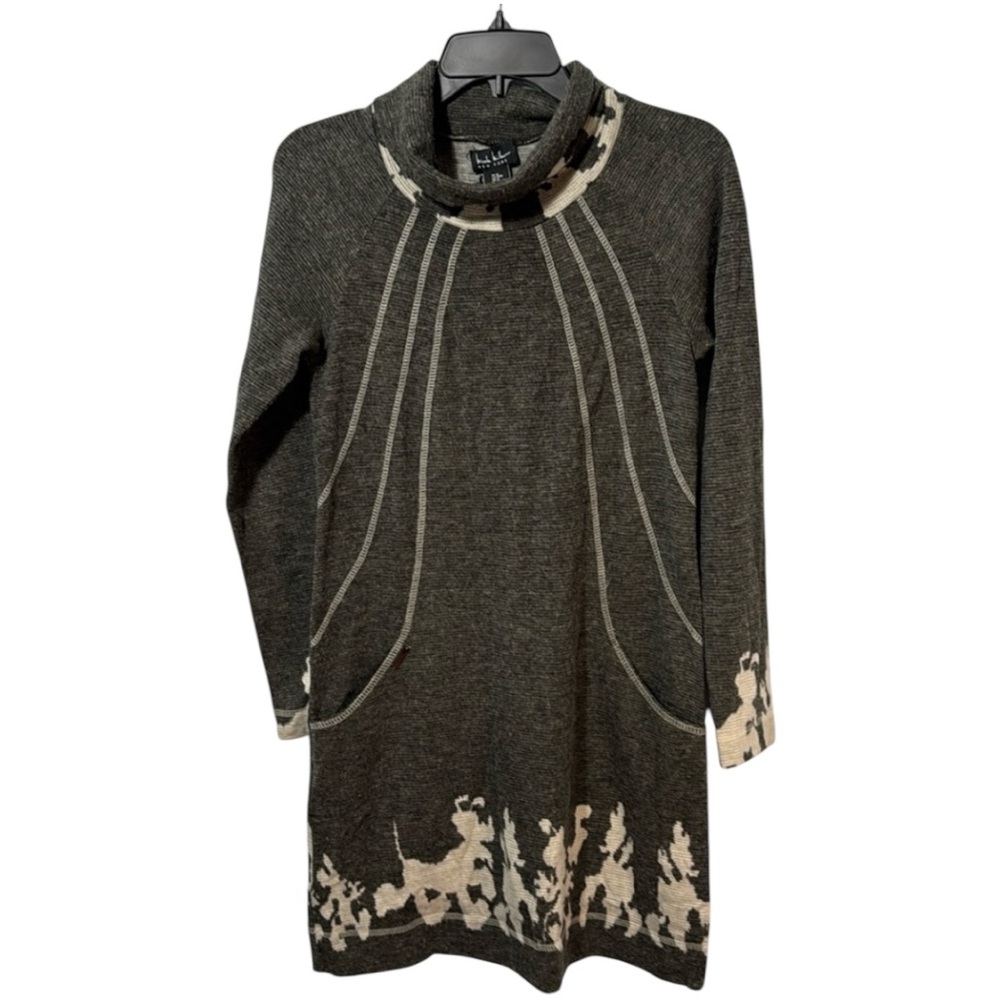 Nicole Miller Dress Brown Midi Knit Turtle Neck in Size M NWT